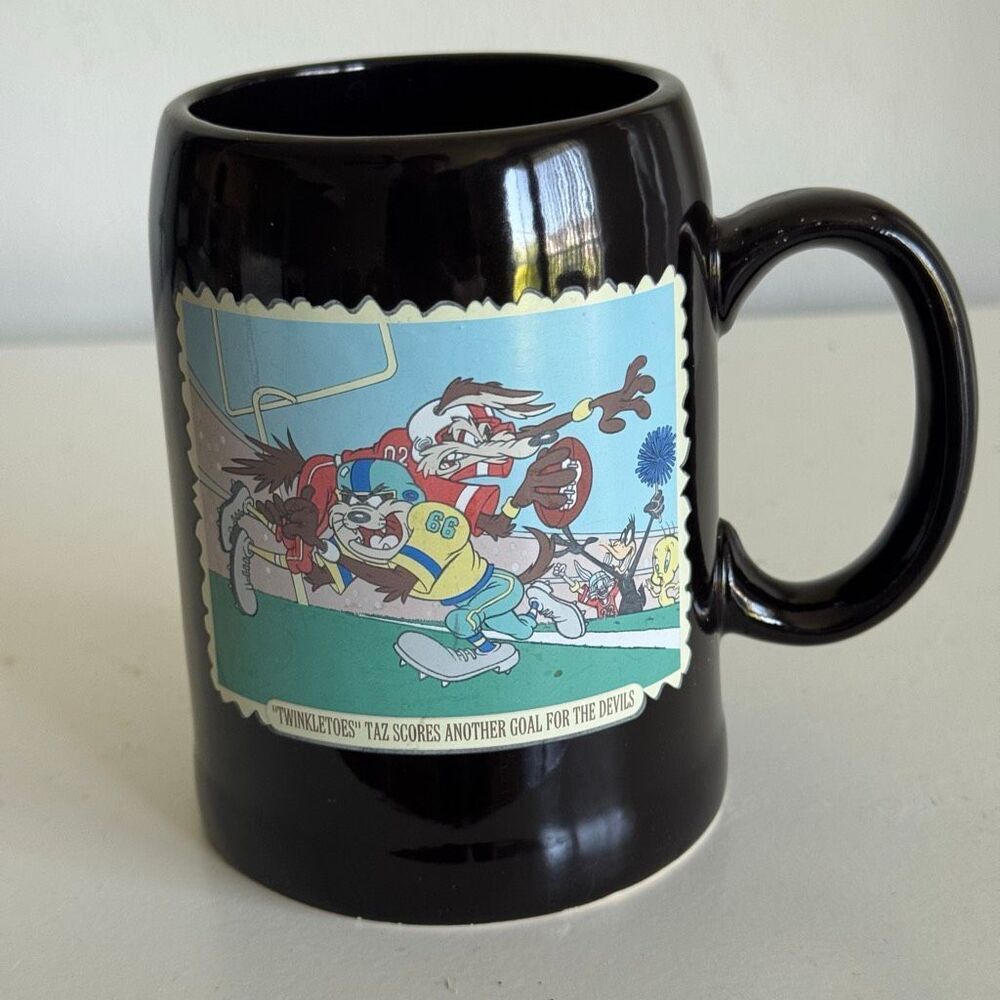 VTG Warner Bros Looney Tunes Football, Tasmanian Devil Taz Wile E Coyote, Mug